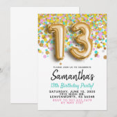 13歳の誕生日ゴールドの紙吹雪の招待状 招待状 (正面/裏面)