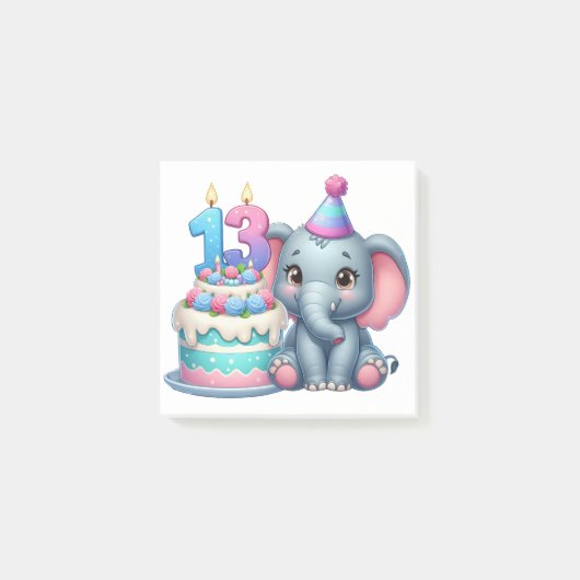 13歳の誕生日ゾウのケーキ ポストイット (正面)