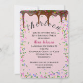 13歳の誕生日チョコレートのアイシングとスプリンクル 招待状 (正面)