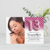 13歳の誕生日ドットグリッター肖像 招待状 (スタンド正面)