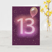 13歳の誕生日ネオンサインとバルーン カード (黄色い花)