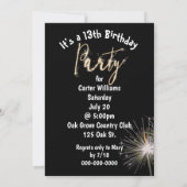 13歳の誕生日パーティーのスパークラー招待状 招待状 (裏面)