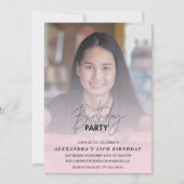 13歳の誕生日パーティーの招待状 バースデー パーティーの写真 ピンク 招待状 (正面)