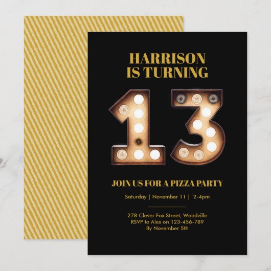 13歳の誕生日パーティーの招待状 招待状 (正面/裏面)