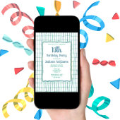 13歳の誕生日パーティー手描きブルーユニークグリーン 招待状