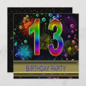 13歳の誕生日パーティー招待状 バブル付き 招待状 (正面/裏面)