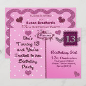 13歳の誕生日パーティー招待状 - ポストカード表 招待状 (正面/裏面)