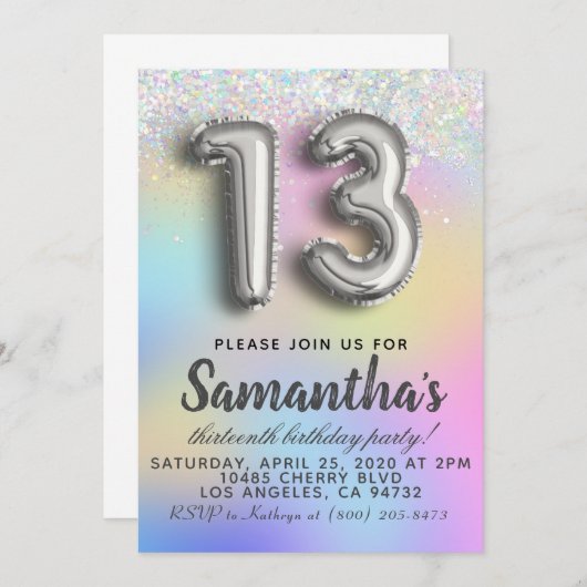 13歳の誕生日パーティー招待状 招待状 (正面/裏面)