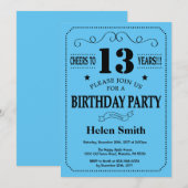 13歳の誕生日パーティー招待状 黒と青 招待状 (正面/裏面)