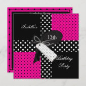 13歳の誕生日パーティー ティーンの女の子 招待状 (正面/裏面)