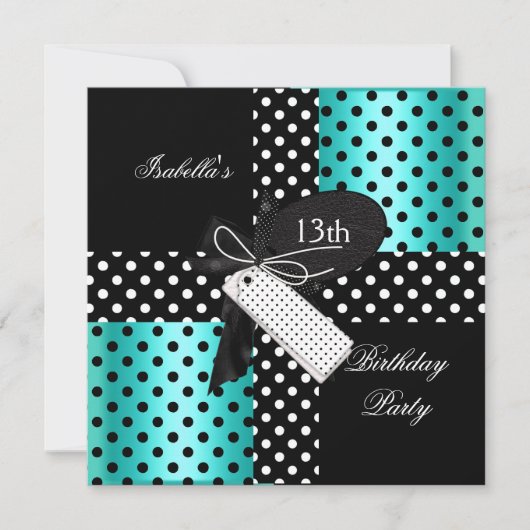 13歳の誕生日パーティー　ティーンの女の子 招待状 (正面)