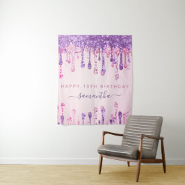 13歳の誕生日パーティー ピンク パープル グリッター垂れ込み   タペストリー
