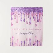 13歳の誕生日パーティー ピンク パープル グリッター垂れ込み   タペストリー (正面)