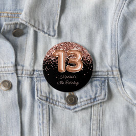 13歳の誕生日パーティー ローズゴールド ブラック 缶バッジ