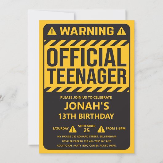13歳の誕生日パーティー 少年 招待状 (正面)