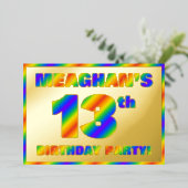 13歳の誕生日パーティー - 楽しい虹のスペクトル「13」 箔招待状 (立ち正面)