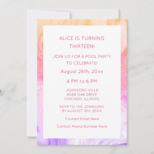 13歳の誕生日ピンクアブストラクトアーティスティックカスタムエイジガーリー 招待状 (正面)