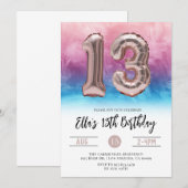 13歳の誕生日ピンクブルーグラデーション招待状 招待状 (正面/裏面)