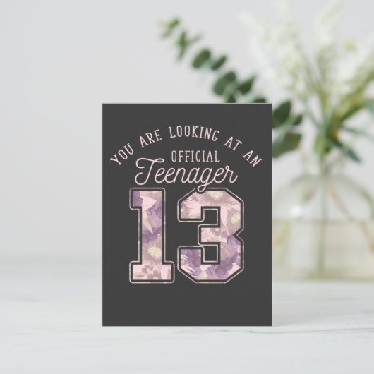 13歳の誕生日フラワー 公式ティーンエージャー女子 ポストカード (スタンド正面)