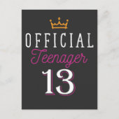 13歳の誕生日プリンセスガール公式ティーンエージャー ポストカード (正面)