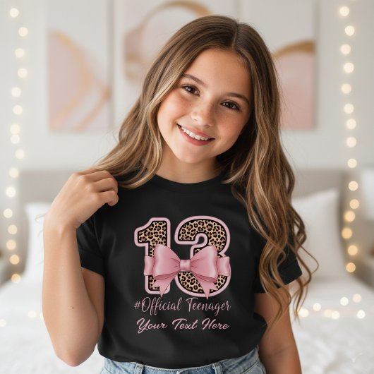 13歳の誕生日プレゼント ピンクのヒョウ柄リボン Tシャツ