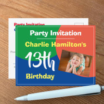13歳の誕生日写真付き招待状