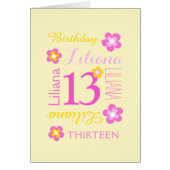 13歳の誕生日名前をカスタムする黄色いピンクの花 (正面)