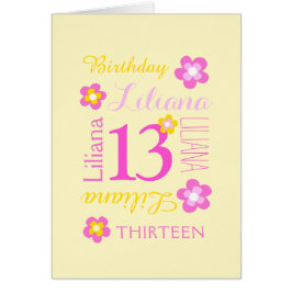 13歳の誕生日名前をカスタムする黄色いピンクの花