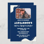 13歳の誕生日招待状ボーイ写真シンプルネイビー 招待状 (正面/裏面)