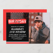 13歳の誕生日招待状少年パーティーフォトレッド 招待状 (正面/裏面)