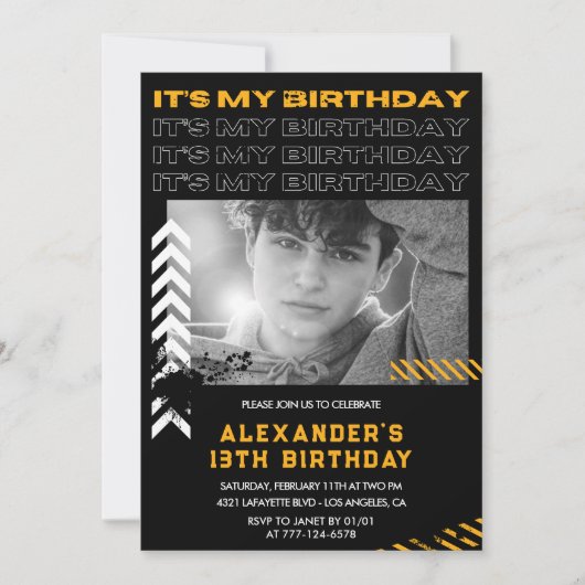 13歳の誕生日招待状少年フォトスプレ絵を描ー 招待状 (正面)