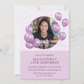 13歳の誕生日招待状風船フォトパープル 招待状 (正面)