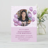 13歳の誕生日招待状風船フォトパープル 招待状 (スタンド正面)