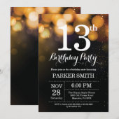 13歳の誕生日招待状 ゴールドグリッター 招待状 (正面/裏面)
