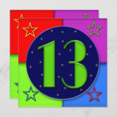 13歳の誕生日招待状 - ネオンカラー 招待状 (正面/裏面)