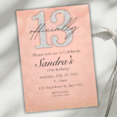 13歳の誕生日招待状、ピンクのグリッター パーティー カード