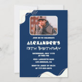 13歳の誕生日招待状 男の子 フォト シンプル ネイビー 招待状 (正面)