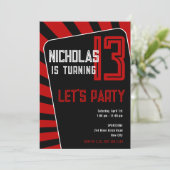 13歳の誕生日男子-あらゆる年齢 黒、赤 招待状 (スタンド正面)