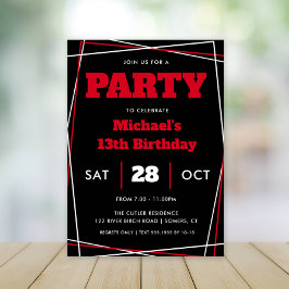 13歳の誕生日男子、またはどんな年齢も、赤と黒 招待状