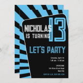 13歳の誕生日男子-任意の年齢 黒、青 招待状 (正面/裏面)