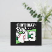 13歳の誕生日野球パーティーテーマ 男の子13歳 ポストカード (スタンド正面)