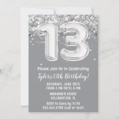 13歳の誕生日 グレーとシルバー 招待状 (正面)
