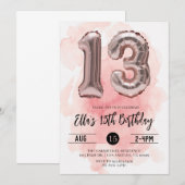 13歳の誕生日　ソフトピンクの招待状 招待状 (正面/裏面)
