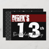 13歳の誕生日 現代風 男の子 赤 白 黒 Y119 招待状 (正面/裏面)