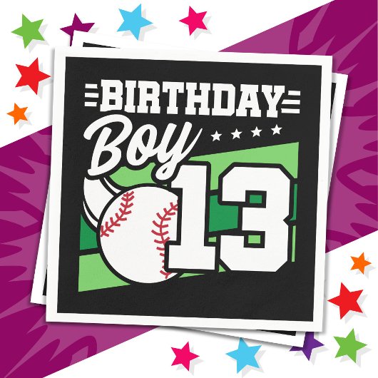 13歳の野球パーティーテーマ13誕生日少年 スタンダードカクテルナプキン
