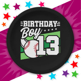 13歳の野球パーティーテーマ13誕生日少年 ペーパープレート