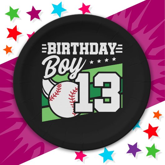 13歳の野球パーティーテーマ13誕生日少年 ペーパープレート