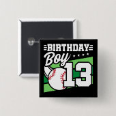 13歳の野球パーティーテーマ13誕生日少年 缶バッジ (正面&裏面)