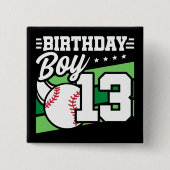 13歳の野球パーティーテーマ13誕生日少年 缶バッジ (正面)