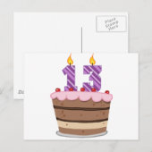 13歳オンお誕生日ケーキ ポストカード (正面/裏面)